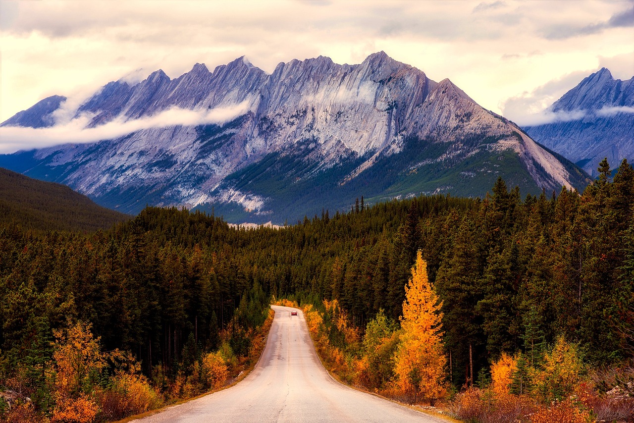 Canadian Rocky Mountains — autumn road through Kananaskis, Alberta